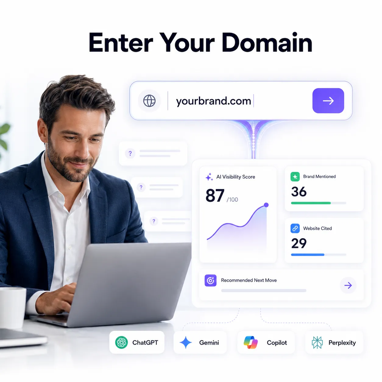 SaaS AI visibility dashboard showing category and comparison prompt performance